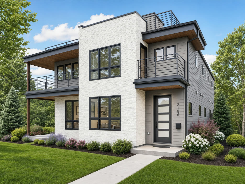 Front exterior and yard of a Sherman Street custom home in South Denver
